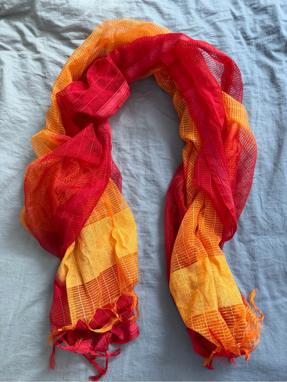 Vibrant Sunset Ombré Lightweight Oversized Summer Scarf Cotton Silk 34” x 88”